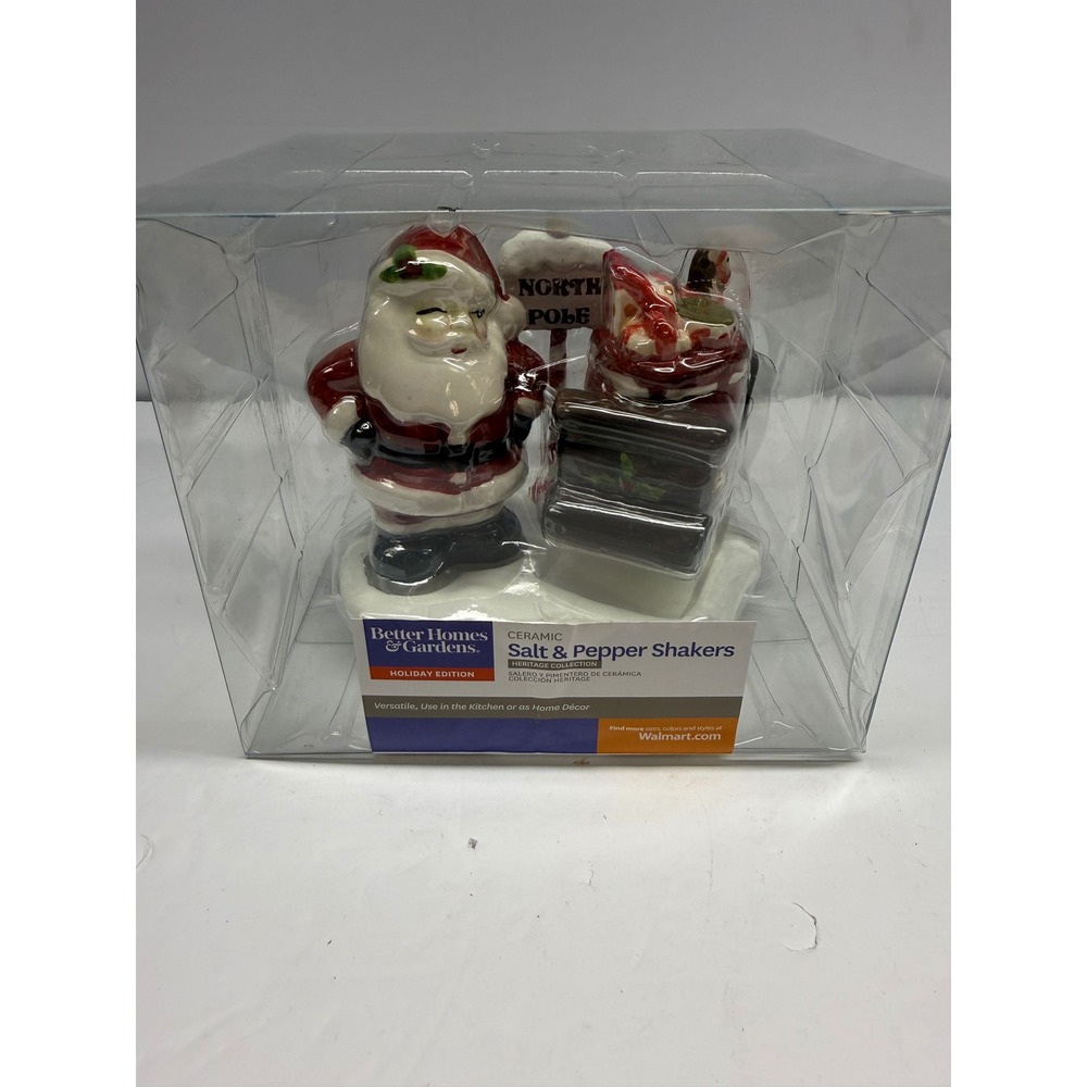 Better Homes & Gardens Santa Sleigh Ceramic Salt Pepper Shakers Heritage Holiday